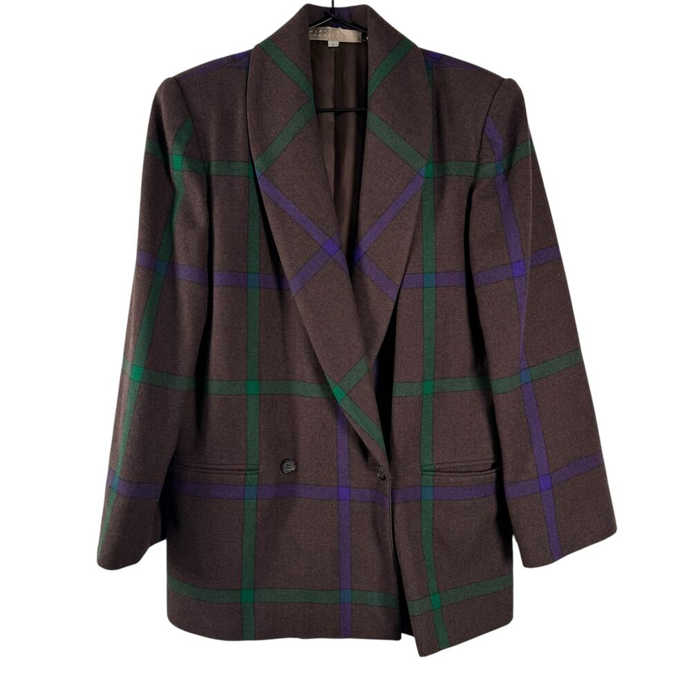 Perry Ellis Women's Brown Preppy Y2K Business Wool Blend Blazer Jacket Size 8